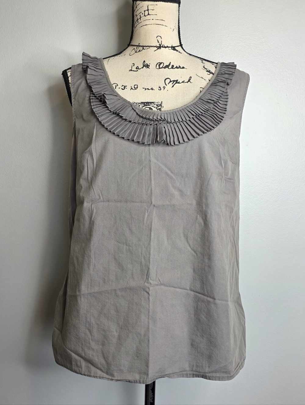 Mossimo Y2k Pleated Ruffle Neck Sleeveless Top - Gray Sz L